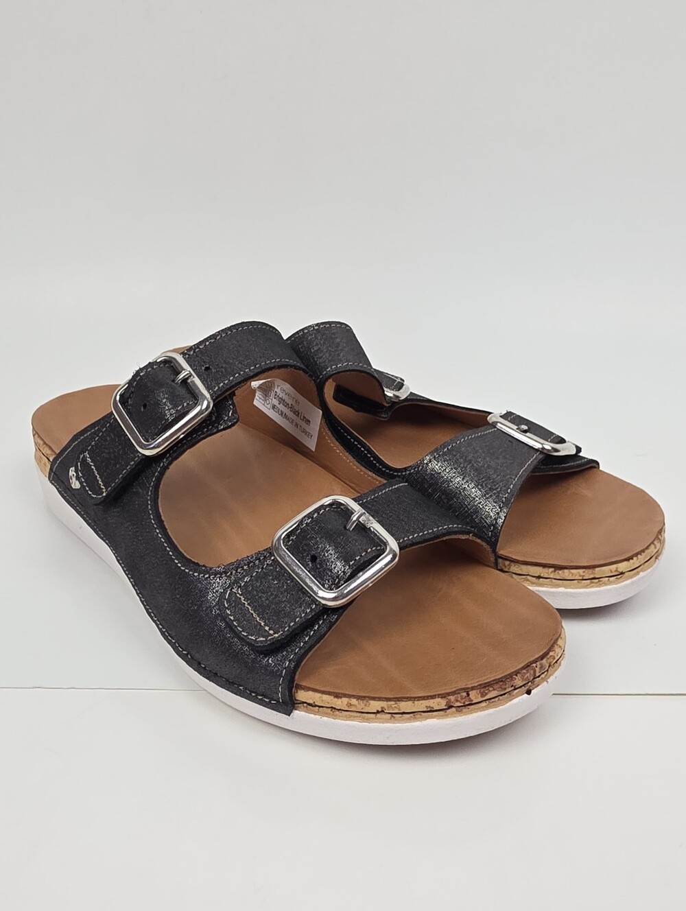Revere Brighton Slide Sandals Black Linen NEW - 9 - Picture 7 of 12